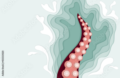 A paper layer style tentacle and splashing water
