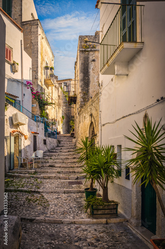 Fototapeta Naklejka Na Ścianę i Meble -  Beautiful alley in the old town, Peschici, Gargano, Italy