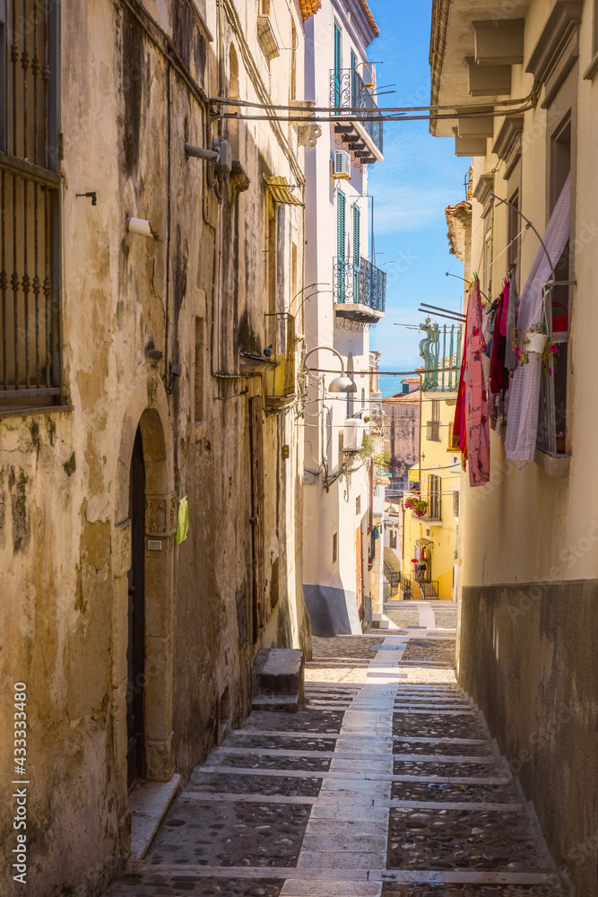 Beautiful alley descending to the sea, Rodi Garganico, Gargano, Italy