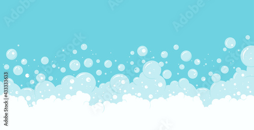 Soap bubbles and foam vector background, transparent suds border. Abstract illustration