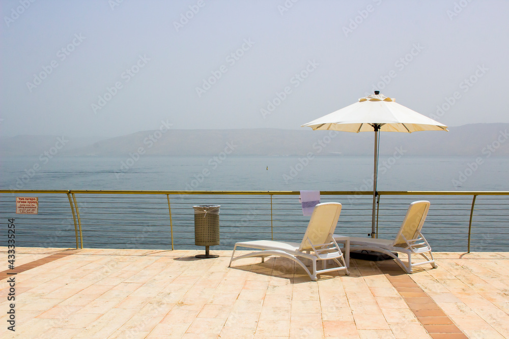 A view across the Sea of galilee from Tiberias to the Southern Golan Heights