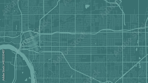 Cyan Green Tulsa city area vector background map  streets and water cartography illustration.
