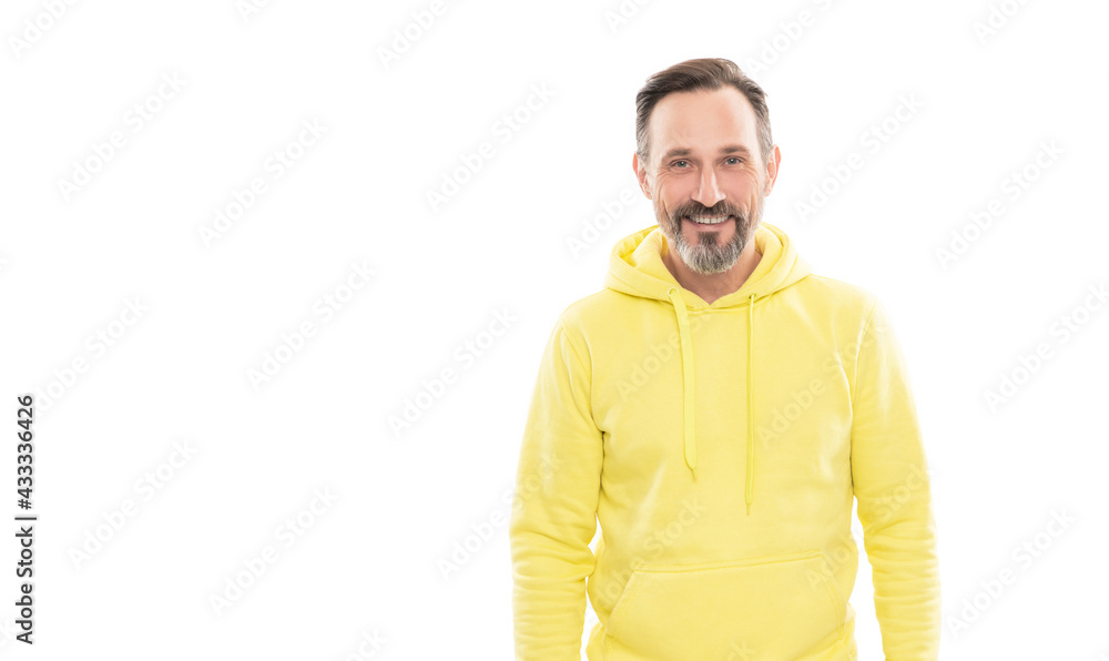 Fototapeta premium mature happy man with beard. smiling senior guy with moustache isolated on white.