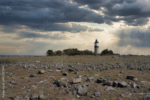 The lighthouse Morups Tånge is built 1843 and situated in a nature reserve on the Swedish West Coast. photo