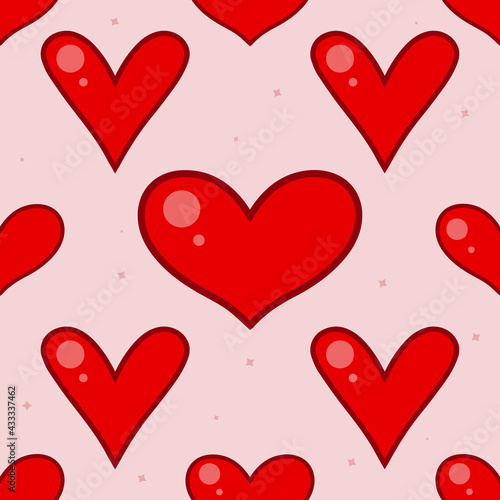 Heart seamless pattern. Cute red hearts on a pink background. vector illustration