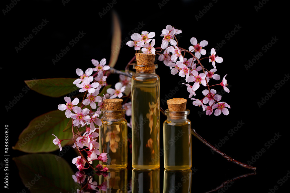 Essence of flowers on table in beautiful glass jar Essence of flowers on table in beautiful glass jar