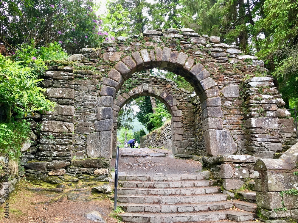 Old Stone Arched Entrance Glendalough in Ireland 