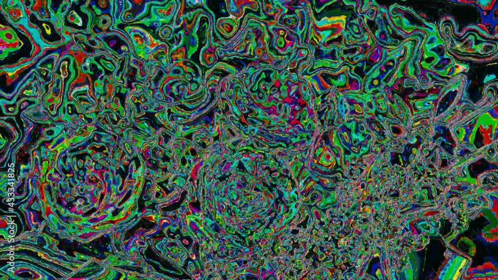 Shimmering psychedelic pattern, many different colors and shapes moving chaotically. Shimmering psychedelic pattern, many different colors and shapes moving chaotically.