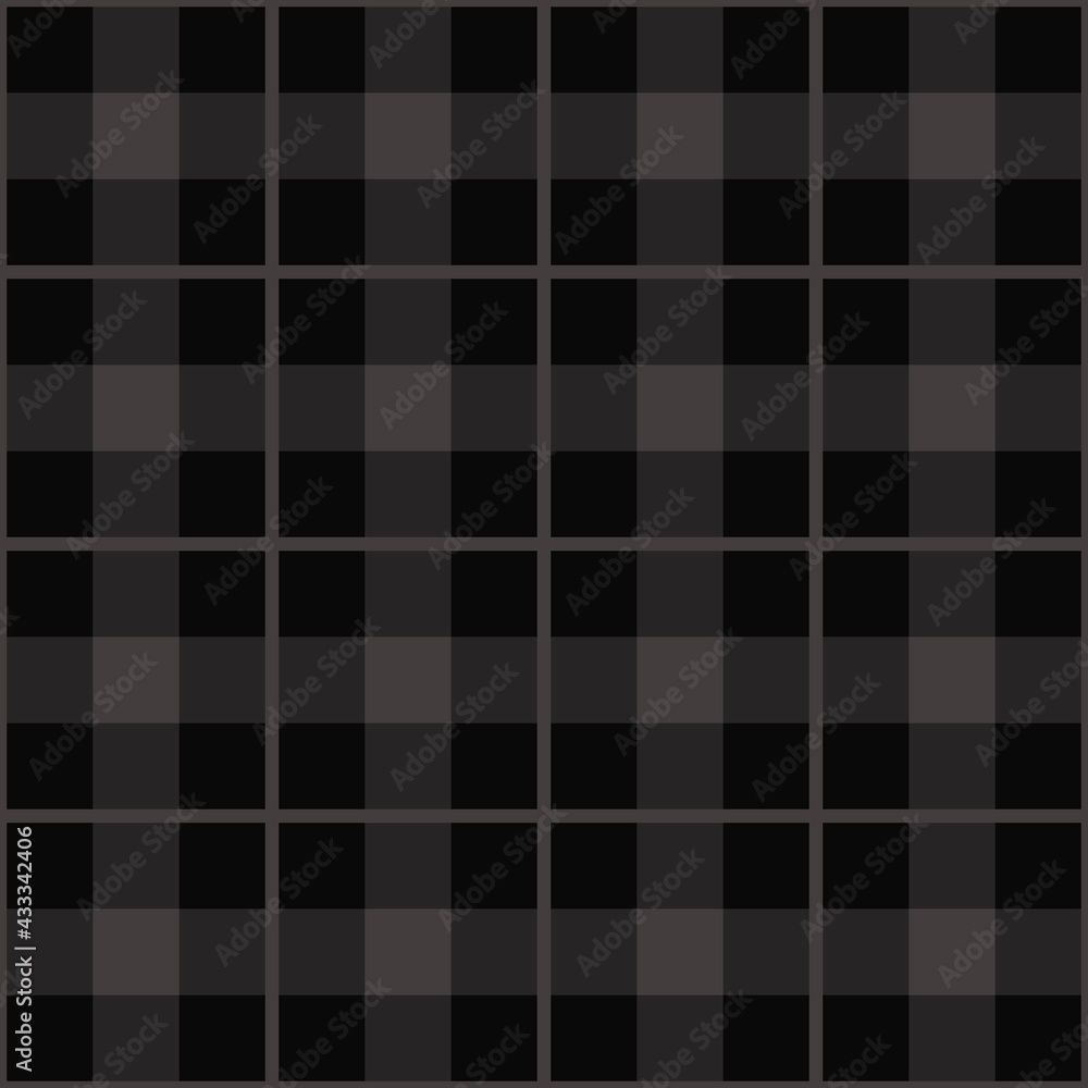 Simple gray or black tartan. Vector and seamless dark gray tartan pattern.