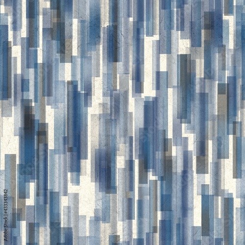 Seamless overlaid vertical stripes of paper. Geometric shape pattern print. High quality illustration. Transparent rectangles filled with gradient colors scattered. Handmade paper texture overlay.