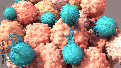 T-Cells Work to Fight Cancer, Immunotherapy, 
CAR T-cell therapy, 3d rendering