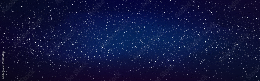 Space starry backdrop. Deep cosmic wallpaper. Wide cosmos with shining stars. Beautiful universe with constellation. Milky way texture. Vector illustration