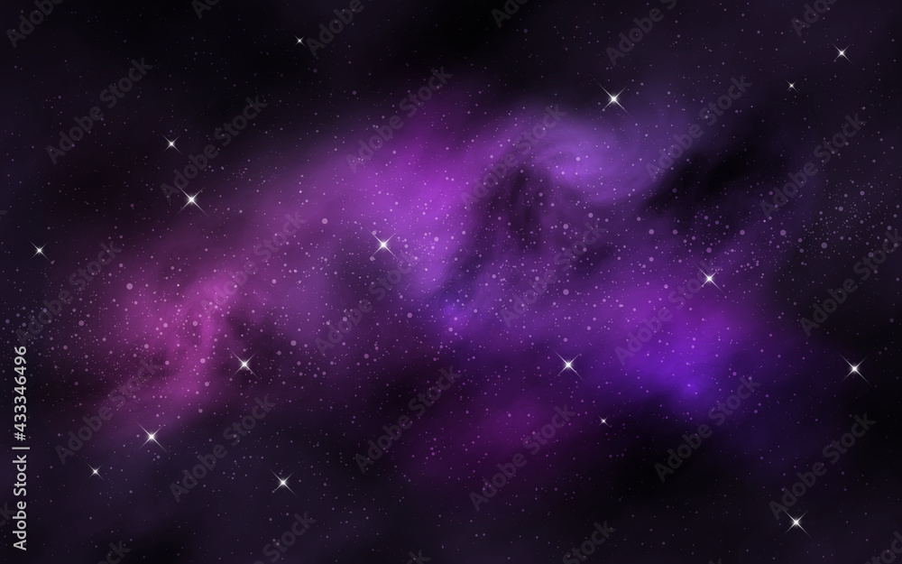 Space background. Colorful nebula clouds and stars. Realistic galaxy with stardust. Starry milky way. Abstract cosmic wallpaper. Vector illustration