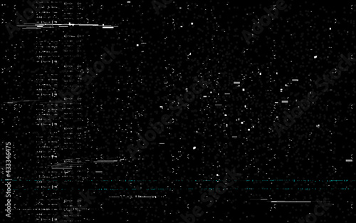 Glitch VHS effect. Analog no signal. Retro overlay effect. Vintage video noise. Distorted playback with white horizontal lines. Old video cassette. Vector illustration