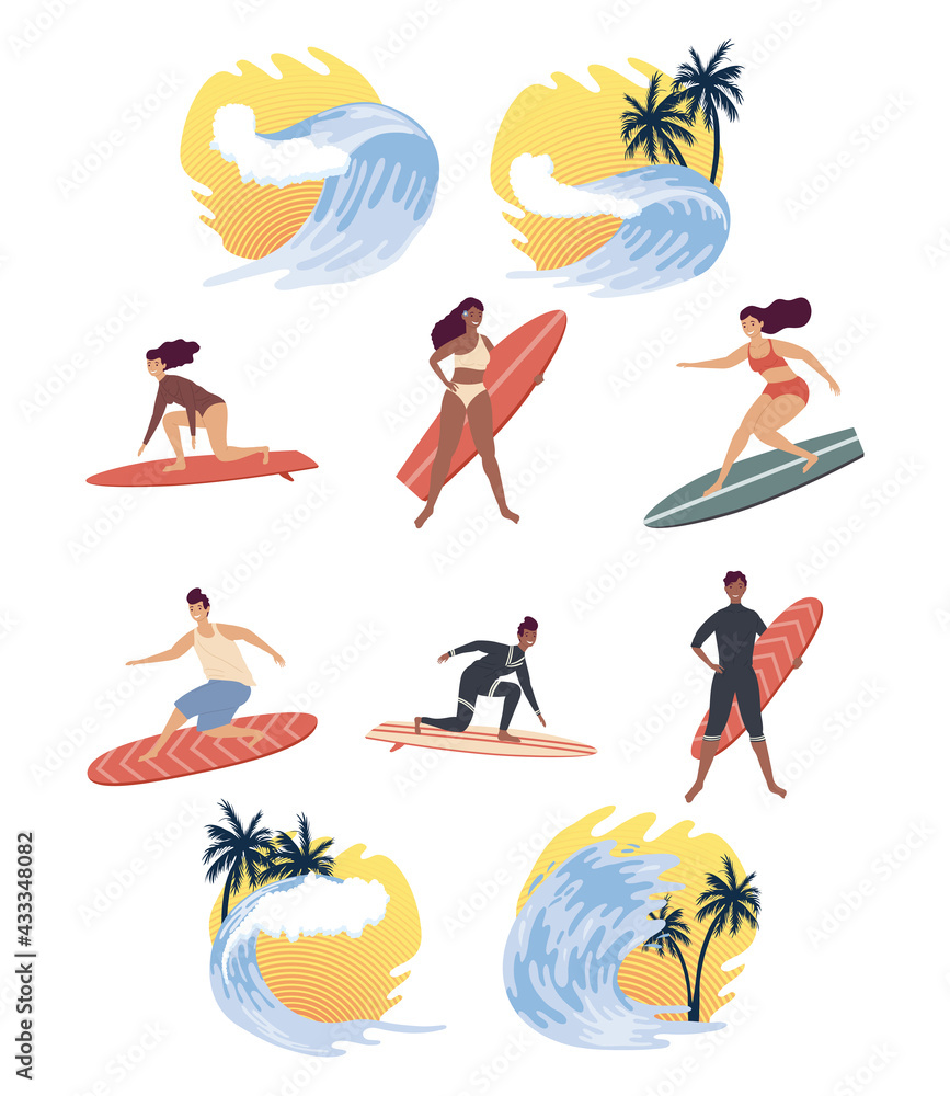 six surfers and waves six surfers and waves