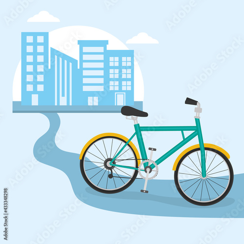 city buildings and bicycle