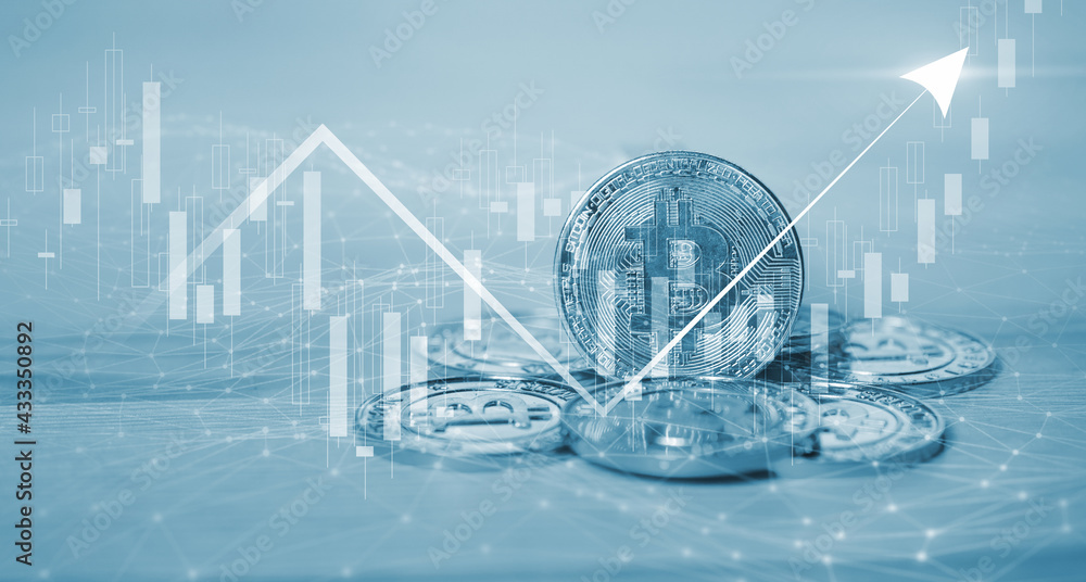 Graphical Coin Bitcoin coin representing digital crypto currency technology, financial ...