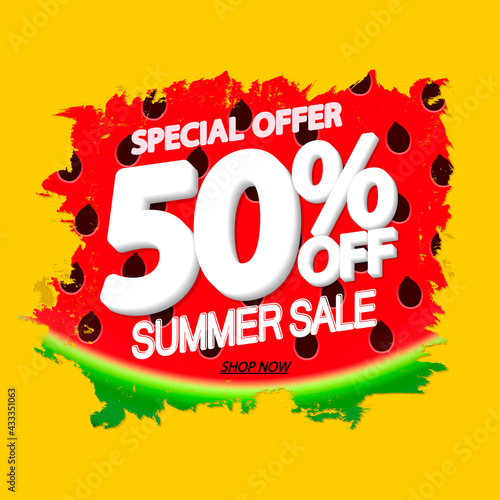 Summer Sale up to 50% off, poster design template, season best offer, discount banner, vector illustration