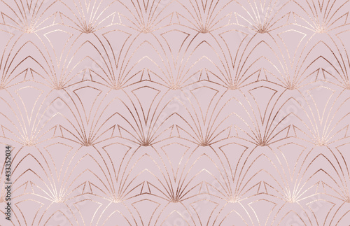 Art deco seamless pattern with rose gold decorative grid.