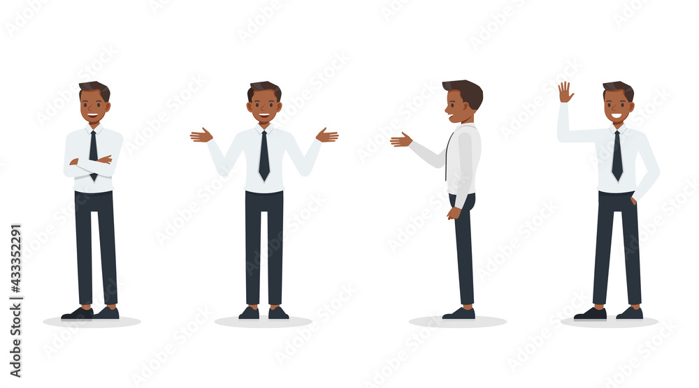 businessman wear white suit and blue tie character vector design. Presentation in various action.