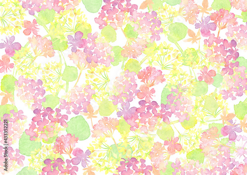 水彩で描いた淡い花の模様