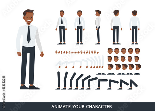 Businessman wear white shirt and blue tie character vector design. Create your own pose.