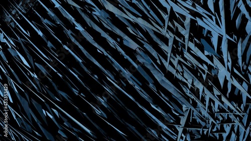 Abstract background..3d rendering animation..Saber blue photorealistic sharp geometric shapes in rotation..Futuristic design of metal or crystal structure.