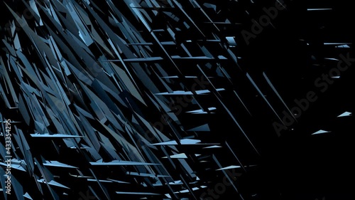 Abstract background..3d rendering animation..Saber blue photorealistic sharp geometric shapes in rotation..Futuristic design of metal or crystal structure.