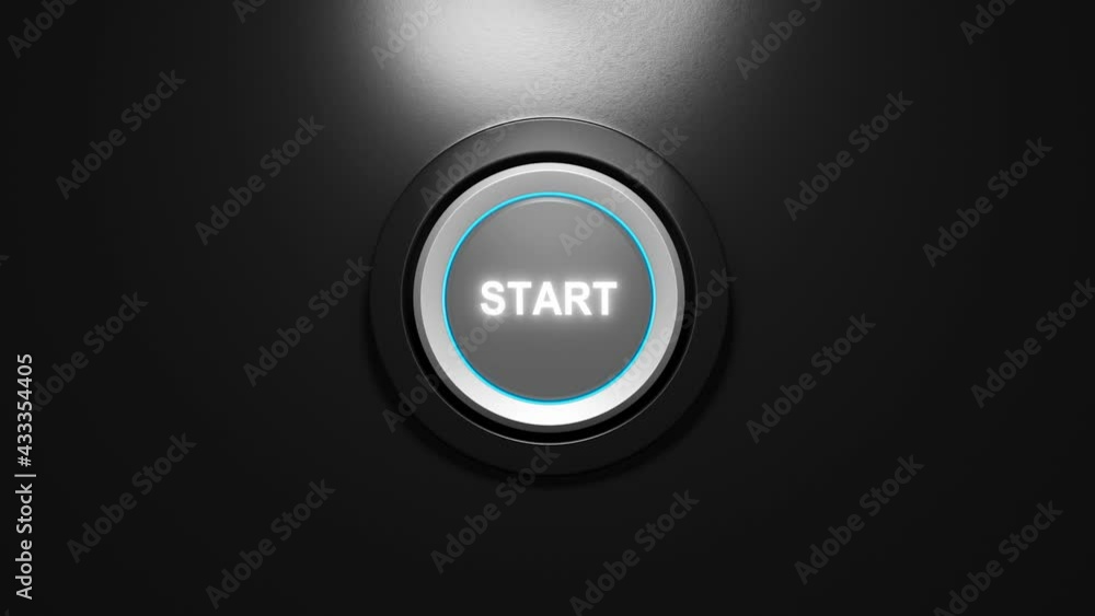 Press the start button. Start up concept. 3D video Press the start button. Start up concept. 3D video