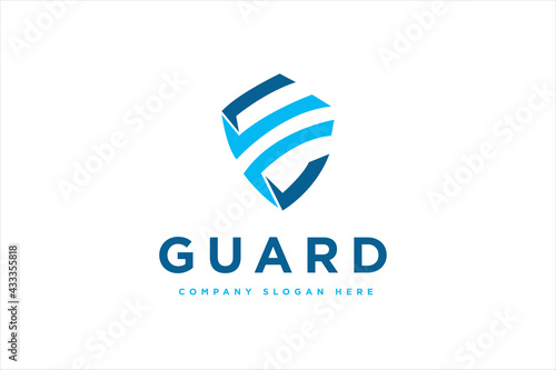 Shield cyber security logo design vector illustration. Shield suitable for business and technology logos