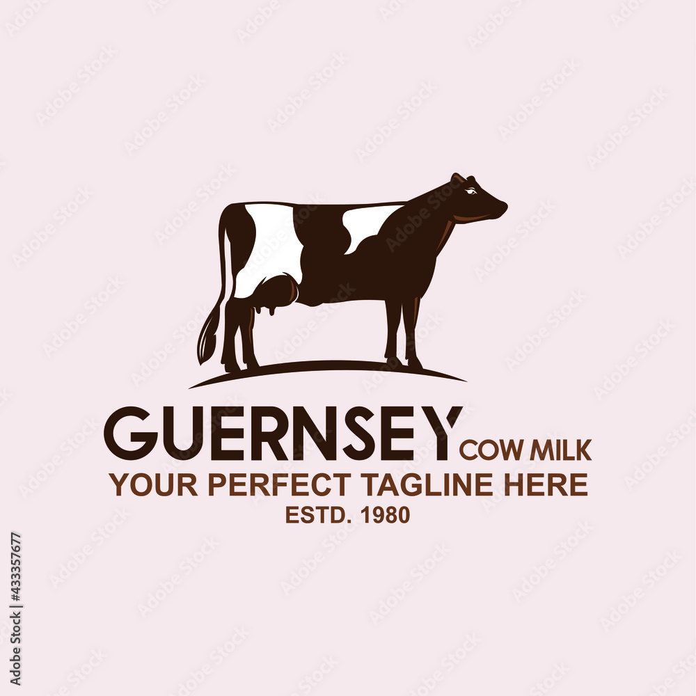 GUERNSEY cow milk logo, silhouette of breed cow in dark brown color ...