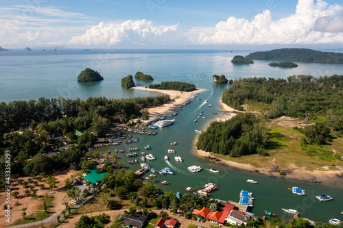 aerial landscapes view estuary pier Phang Nga Province Thailand