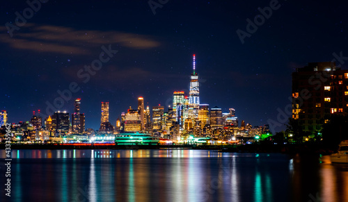 Manhattan Skyline ,waterfront and skyline viewed from the Hudson River Hoboken NJ, New York,USA