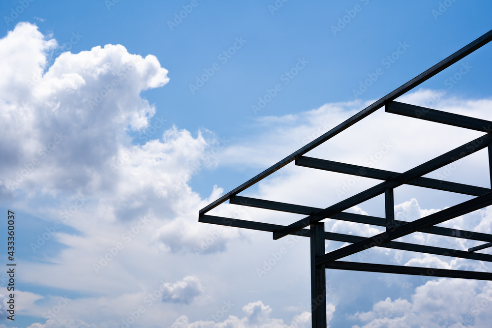 Black steel structure with bright sky background Black steel structure with bright sky background