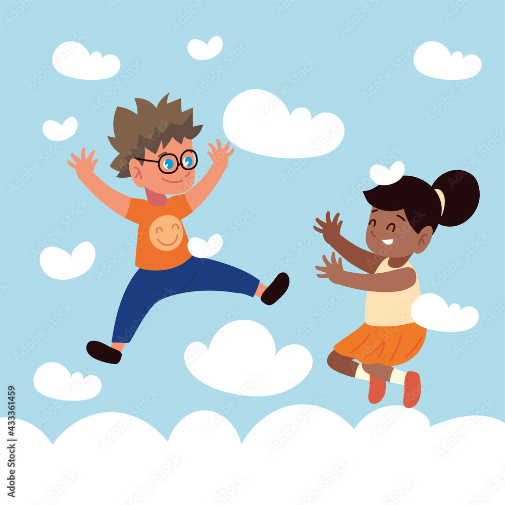 Fototapeta premium boy girl clouds