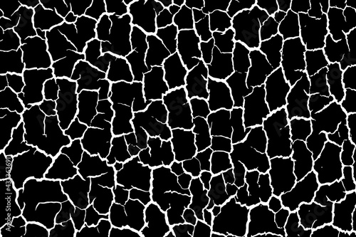 Cracked ground surface texture. Vector illustration. Monochrome background of coarse soil