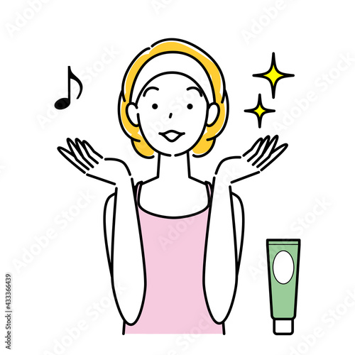 スキンケア ミネラルが豊富な泥パックをして美肌になり喜んでいる女性 イラスト シンプル ベクター