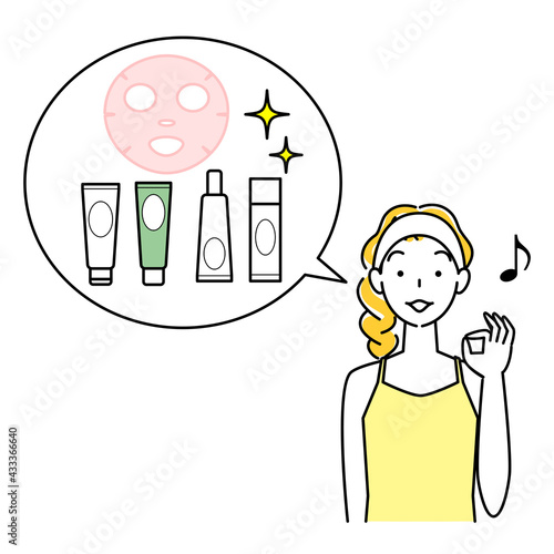 スキンケア お気に入りのコスメのセットをお勧めしている女性 イラスト シンプル ベクター
Skin Care. A woman recommending a set of her favorite cosmetics.  Simple illustration. vector.