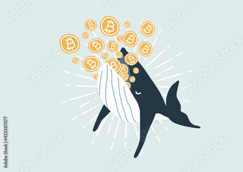 Whale eating Bitcoin. Bitcoin Whales are considered market players with significant funds that are able to move the cryptocurrency market.