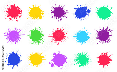Paint splatters. Spray paint painted drips, grunge dirty sprayed dots, dripping splatter textured shapes vector illustration set. Painted spray blots