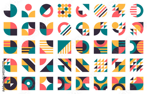 Abstract bauhaus shapes. Modern circles, triangles and squares, minimal style bauhaus figures vector illustration set. Graphic style design elements photo
