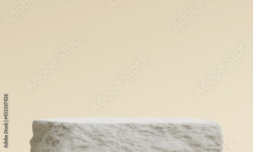 White stone product display podium, Cosmetic stand on brown background. 3D rendering