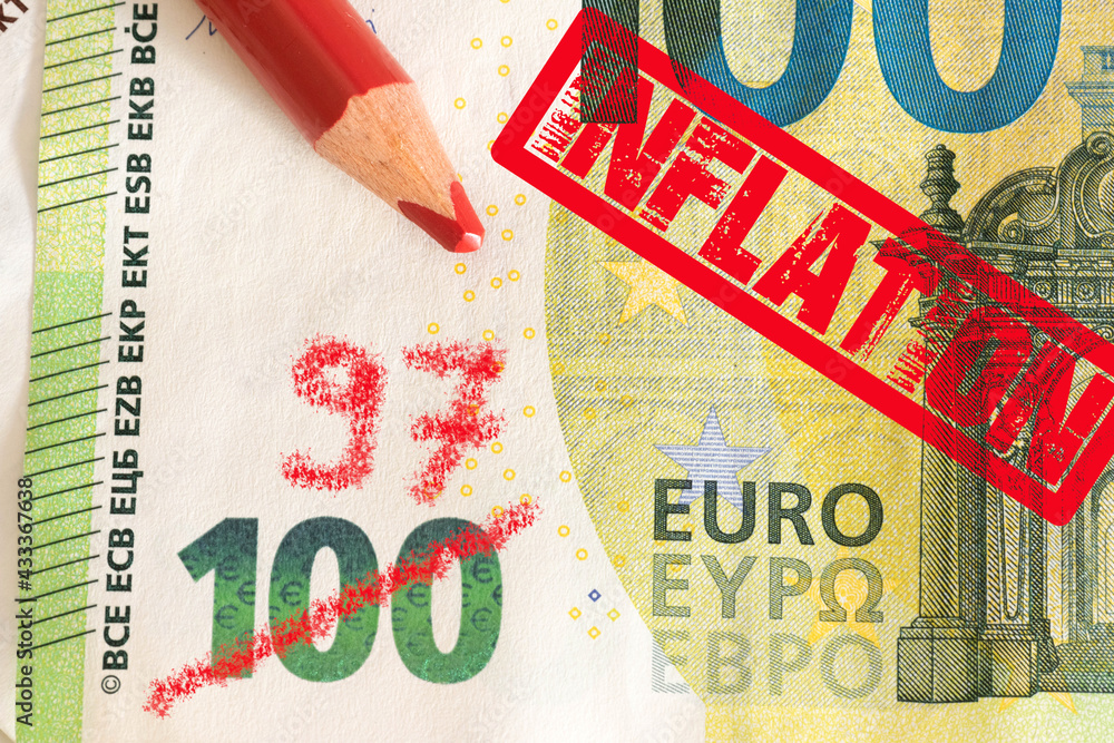 Wovon Ist Der Wert Des Geldes Abhängig Inflation, Euro Geldschein und Wert des Geldes Stock Photo | Adobe Stock
