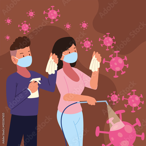 couple using alcohol spray