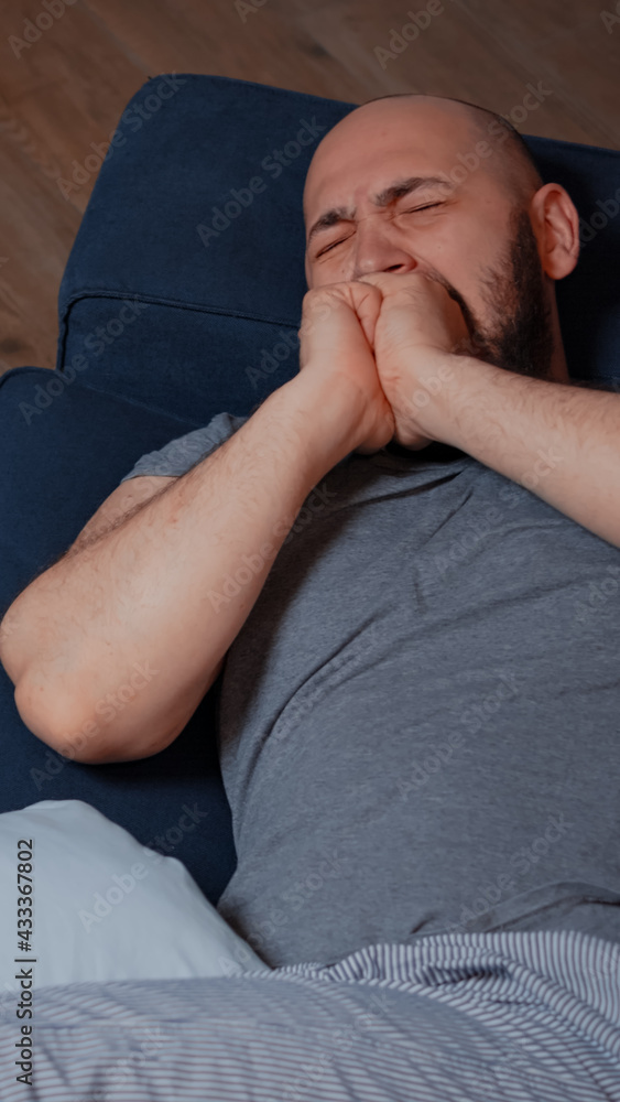 Desperate, traumatized, scared, shocked man unwilling to stop crying because health diagnostic threw him in depression state feeling ill, alone and frustrated suffering from anxiety, bipolar disorder Desperate, traumatized, scared, shocked man unwilling to stop crying because health diagnostic threw him in depression state feeling ill, alone and frustrated suffering from anxiety, bipolar disorder