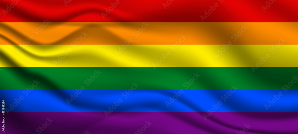 Obraz premium Flag LGBT squared icon, badge or button. Template design, vector illustration. Love wins. LGBT symbol in rainbow colors. Gay pride silk textile background