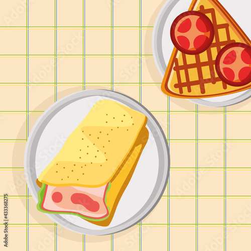 breakfast omelet and waffle