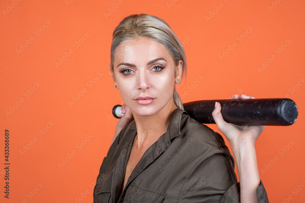 woman in uniform hold baseball or cricket bat sport game equipment, copy space, active lifestyle woman in uniform hold baseball or cricket bat sport game equipment, copy space, active lifestyle