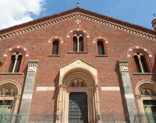 Neo-Romanesque facade of the ancient basilica of Sant'Eustorgio.Milan, Lombardy, Italy. photo