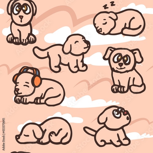 Dogs. Seamless illustration. Cartoon sketch style. Hand outline drawing cheerful funny animal. vector